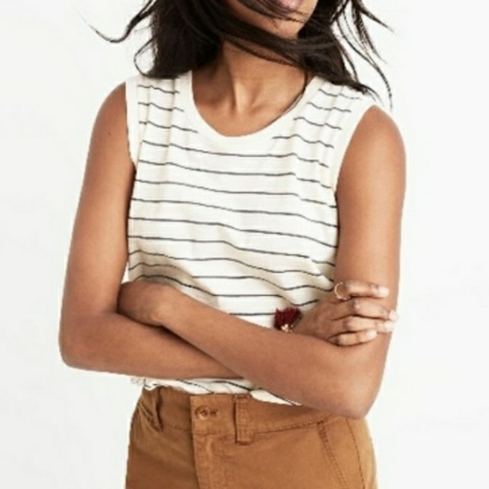 MADWELL Whisper black & cream striped cotton tank